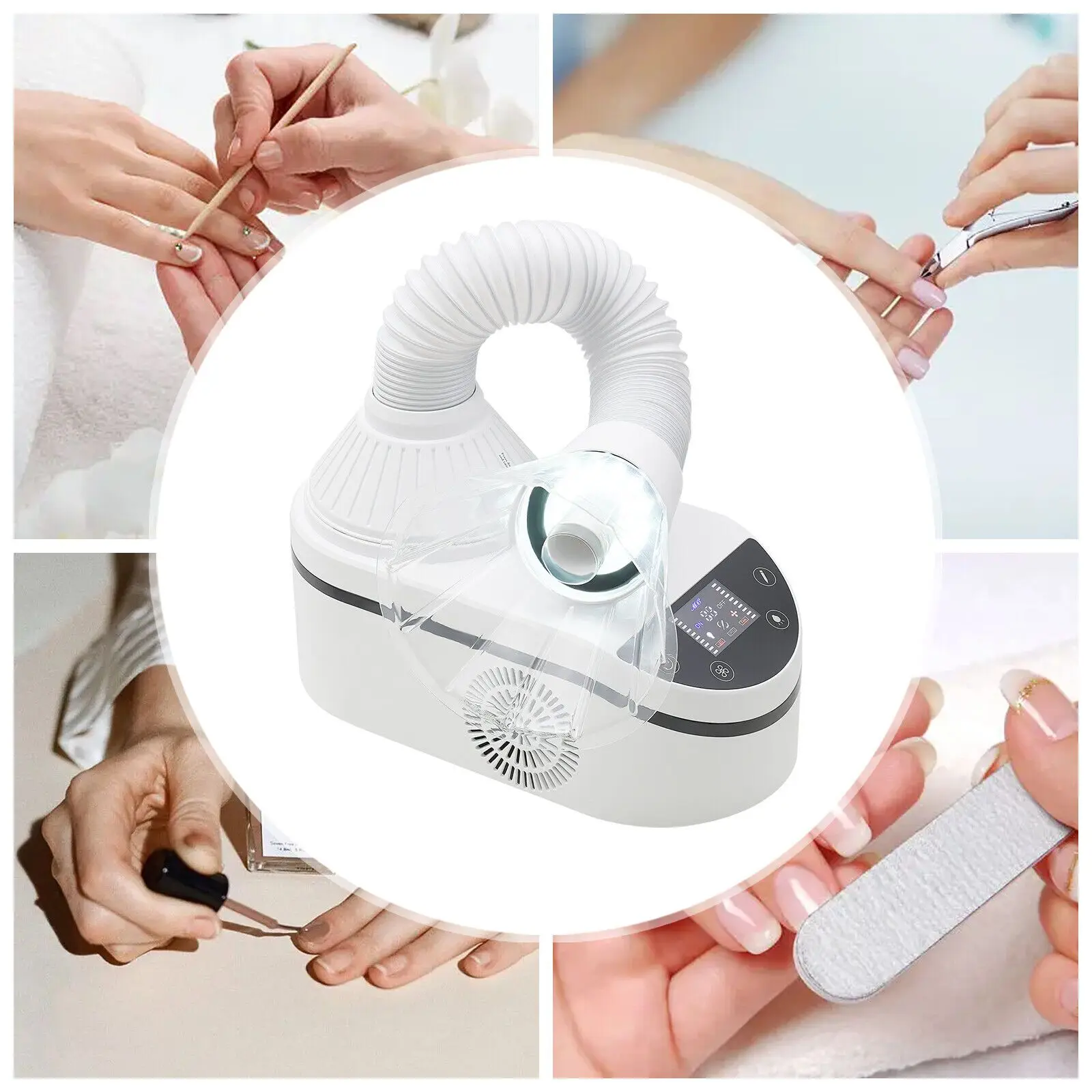 Nail Dust Collecting Machine,Nail Dust Collector W/ Reusable Filter Vacuum Fan Vent Dust Collector,Dust Hose Cover,Led Spotlight