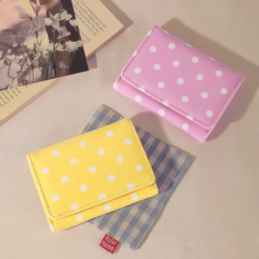 New Polka Dot Pattern Trifold Wallet Glossy PU Leather Multi-Pocket Coin Purse Credit Card Holder Women