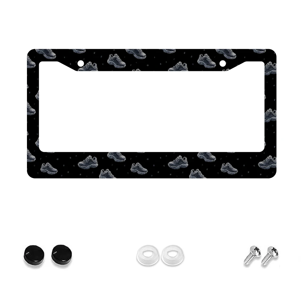 

1pc Black and White Sneaker Pattern 2-Hole License Plate Frame, Aluminum Material, 6x12 Inches, with Screw Set, Retro Novelty C