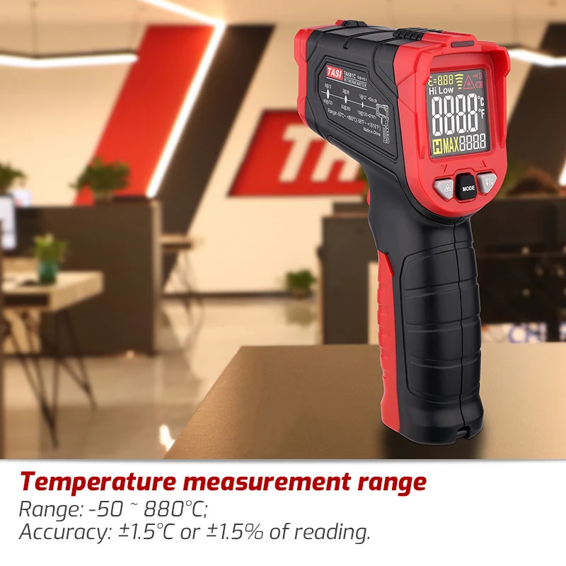 TASI TA601 Non-contact Pyrometer Imager Hygrometer IR Termometro -50-880℃ Digital Infrared Thermometer Laser Temperature Meter