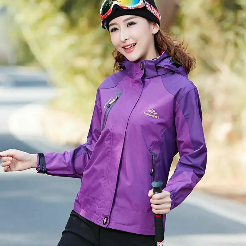 

FOXMAUCB Cycling Camping Hiking Jacket Women Spring Outdoor Sports Coats Climbing Trekking Windbreaker Travel Waterproof Purple