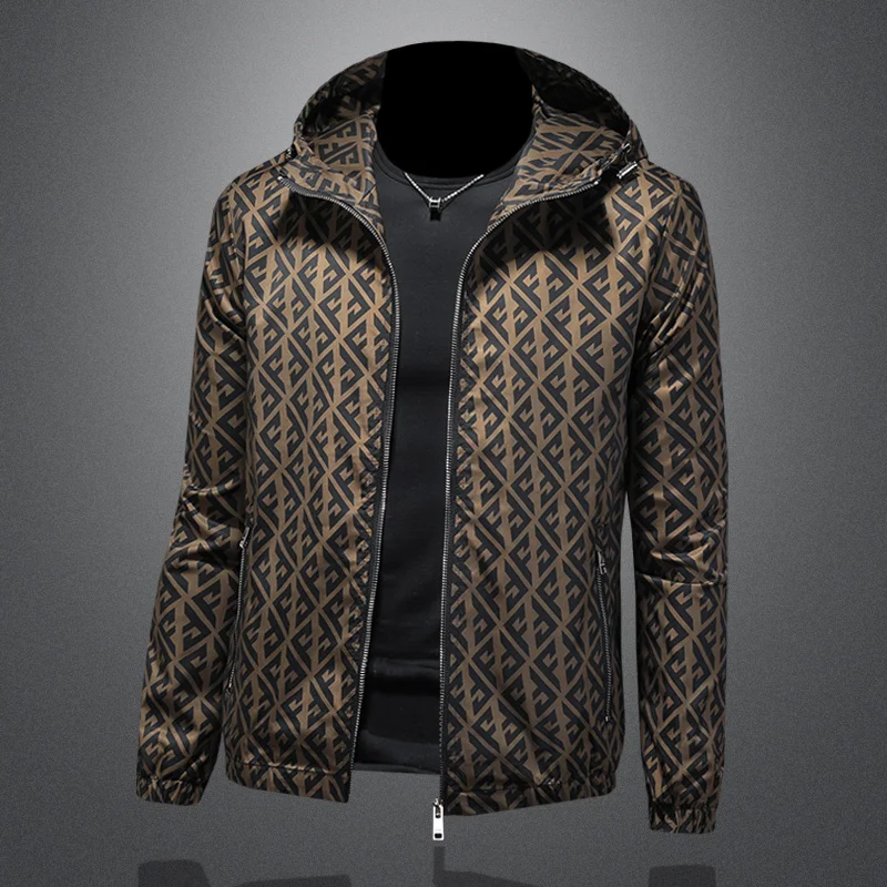 

Корейская версия новой повседневной и модной спортивной куртки, высококачественная куртка с капюшоном с принтом, мужская приталенная куртка