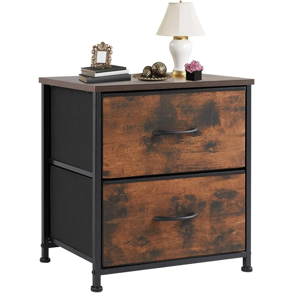 

Nightstand Small Dresser with 2 Fabric Drawers Side Bedroom End Table Kids Bedside Storage Furniture