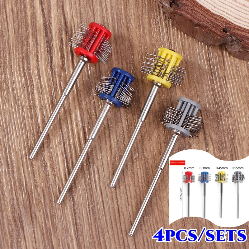 

4pc Pro Texturning Brushes Professional Polishing Grit Mounted Matt Wire Brush Jewelry Brush With Handle DIY Jewelry Making Tool