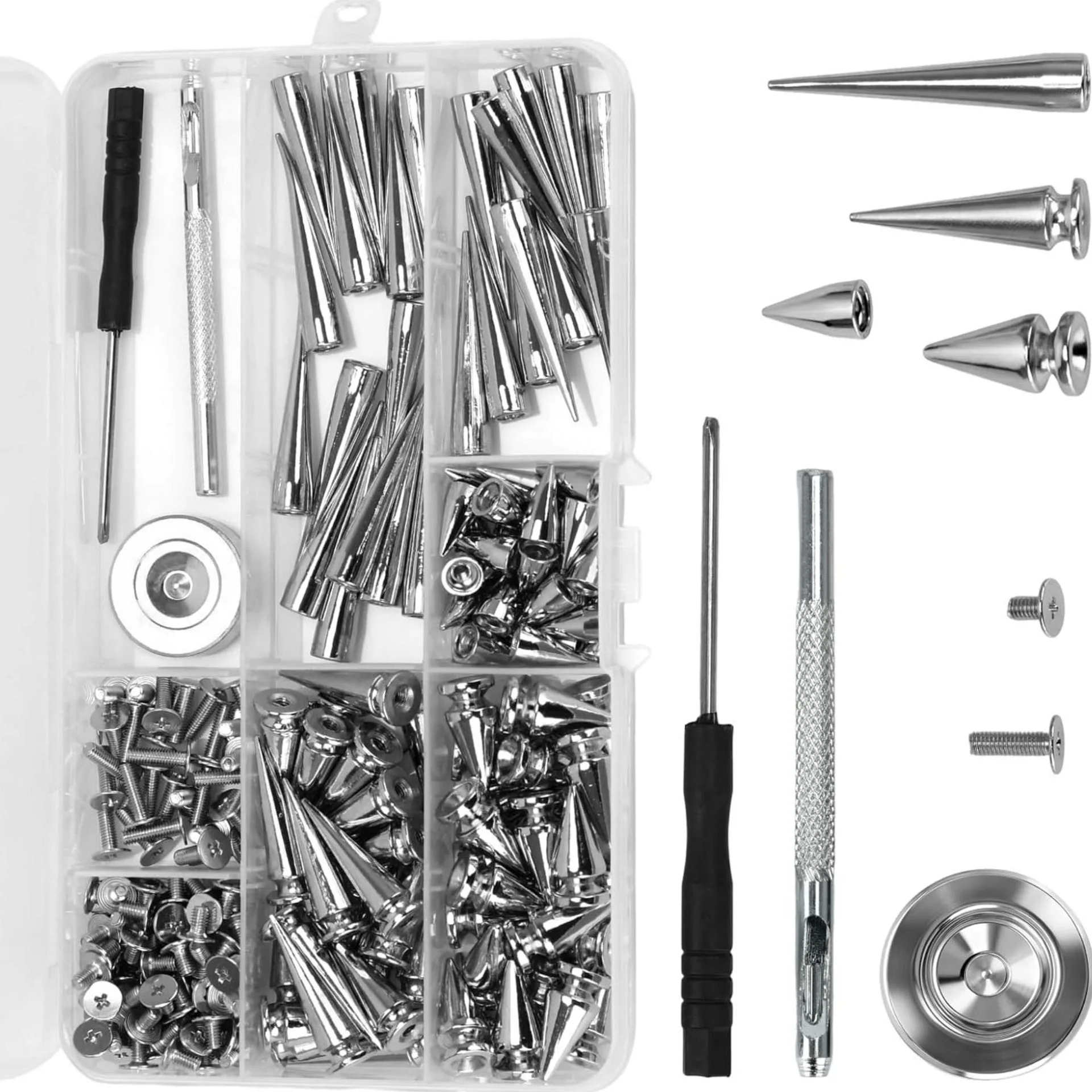 DIY For Stud Rivet Kit 359Pcs Zinc Alloy with Punch Screwdriver and Base for Leather Fabric Craft Applications