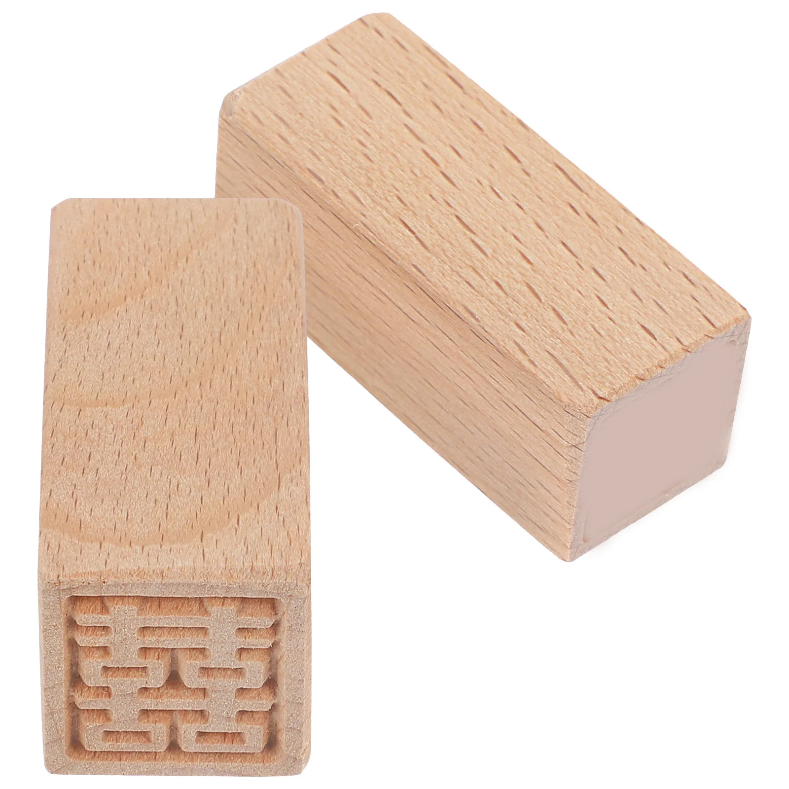 2Pcs Wooden Seal Set Creative Square Pattern Lightweight Eco Friendly for DIY Scrapbooking Handmade Cards Invitations