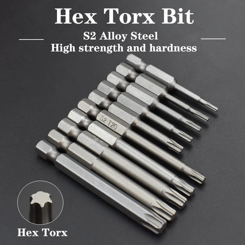 T5/T40 Torx Head Screwdriver Bit S2 Alloy Steel Magnetic 1/4inch Shank Electric Hex Screwdriver Bit Torx Set Hand Drill Tools