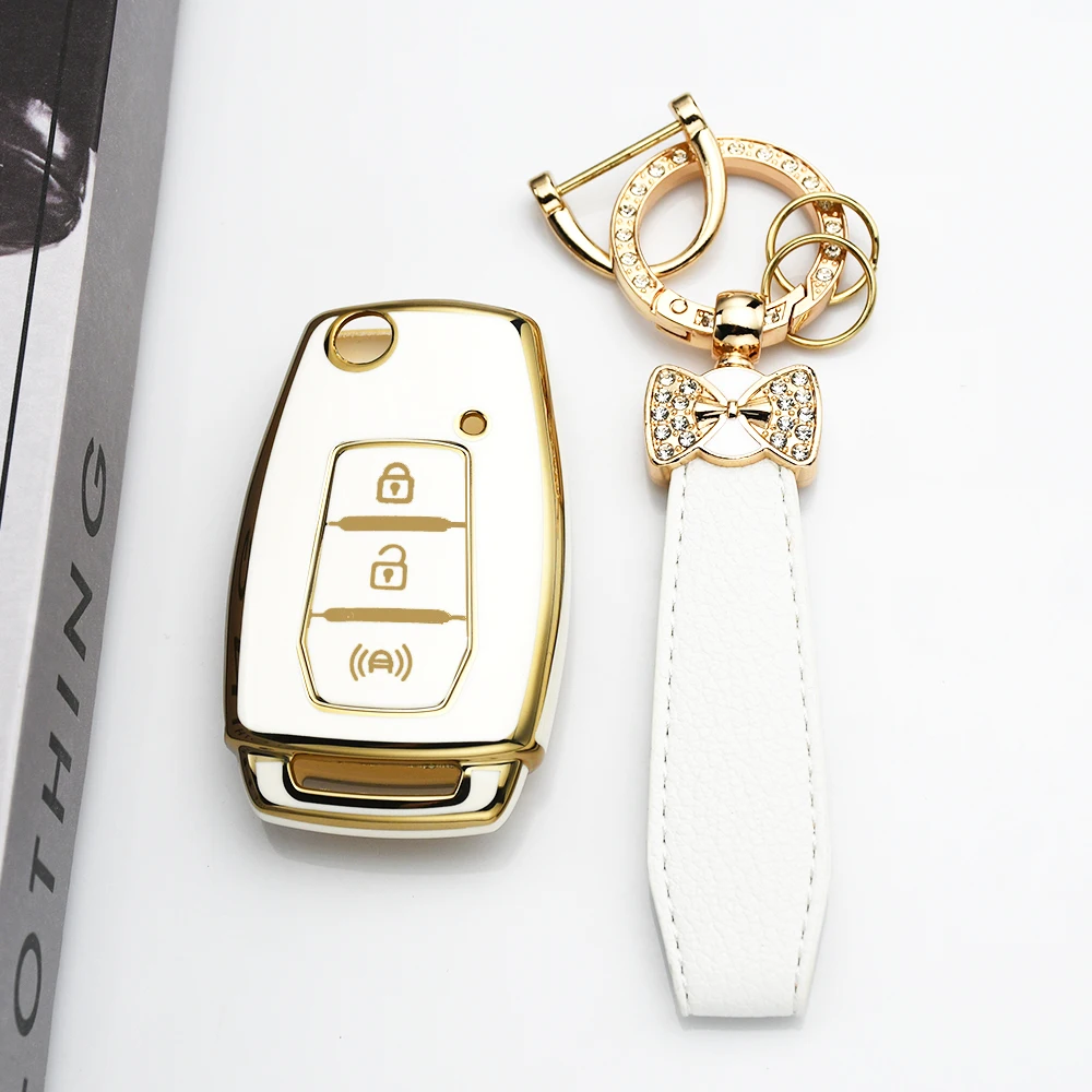Gold Edge TPU Auto Shell Keyless Fob Car Flip Key Case Cover For SsangYong Tivoli Kyron 2 Sanka Actyon Korando Accessories