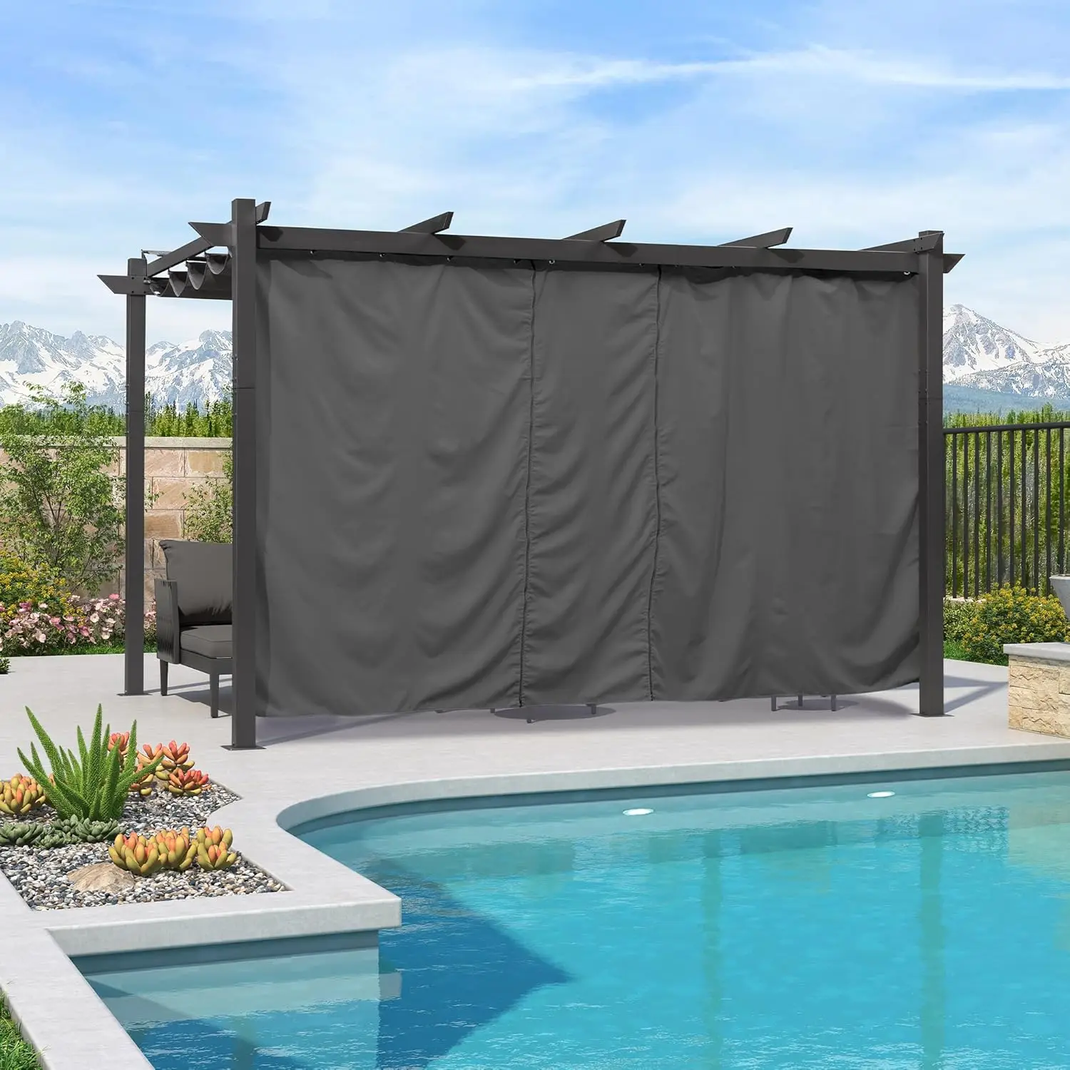 

Retractable Aluminum Pergola with Curtains 10x13 Sun Shade Canopy for Patio Deck Garden, Customized
