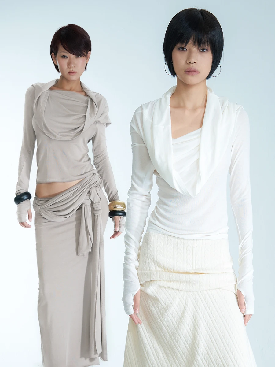 

TROPICEYE Silk Wool Long Sve Base irt Autumn Winter Ele Close-Fitting Neline Simple Sle Women's T-irt