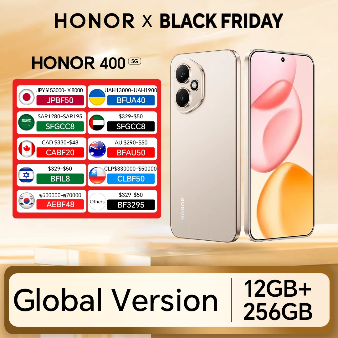 هاتف ذكي HONOR 400 الإصدار العالمي 5G الجديد 12GB + 256GB 6.55 بوصة 120 هرتز شاشة AMOLED 200MP AI كاميرا رئيسية 100 وات SuperCharge eSIM