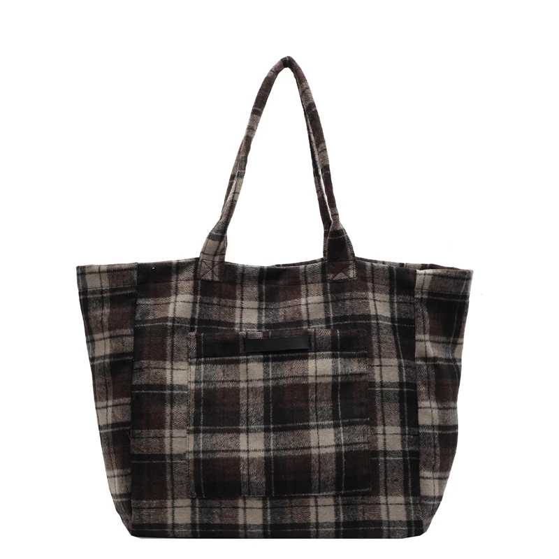 

Plaid Canvas Casual Totes Women England Style Strips Shoulder Bags Large Capacity Cloth Shopper Bags Korea Style Cotton Packages