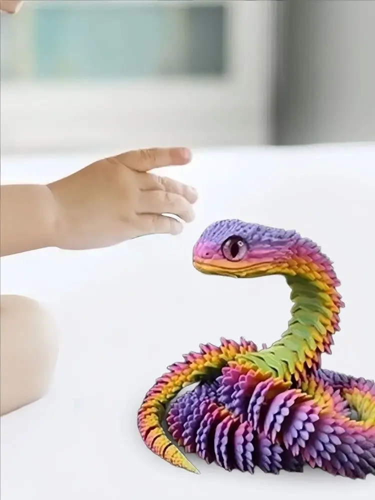3D Printed Articulated Snake - Flexible Rainbow Viper Toy Model, 24Inch Creative Animal Decoration, Cool Gift for Friends