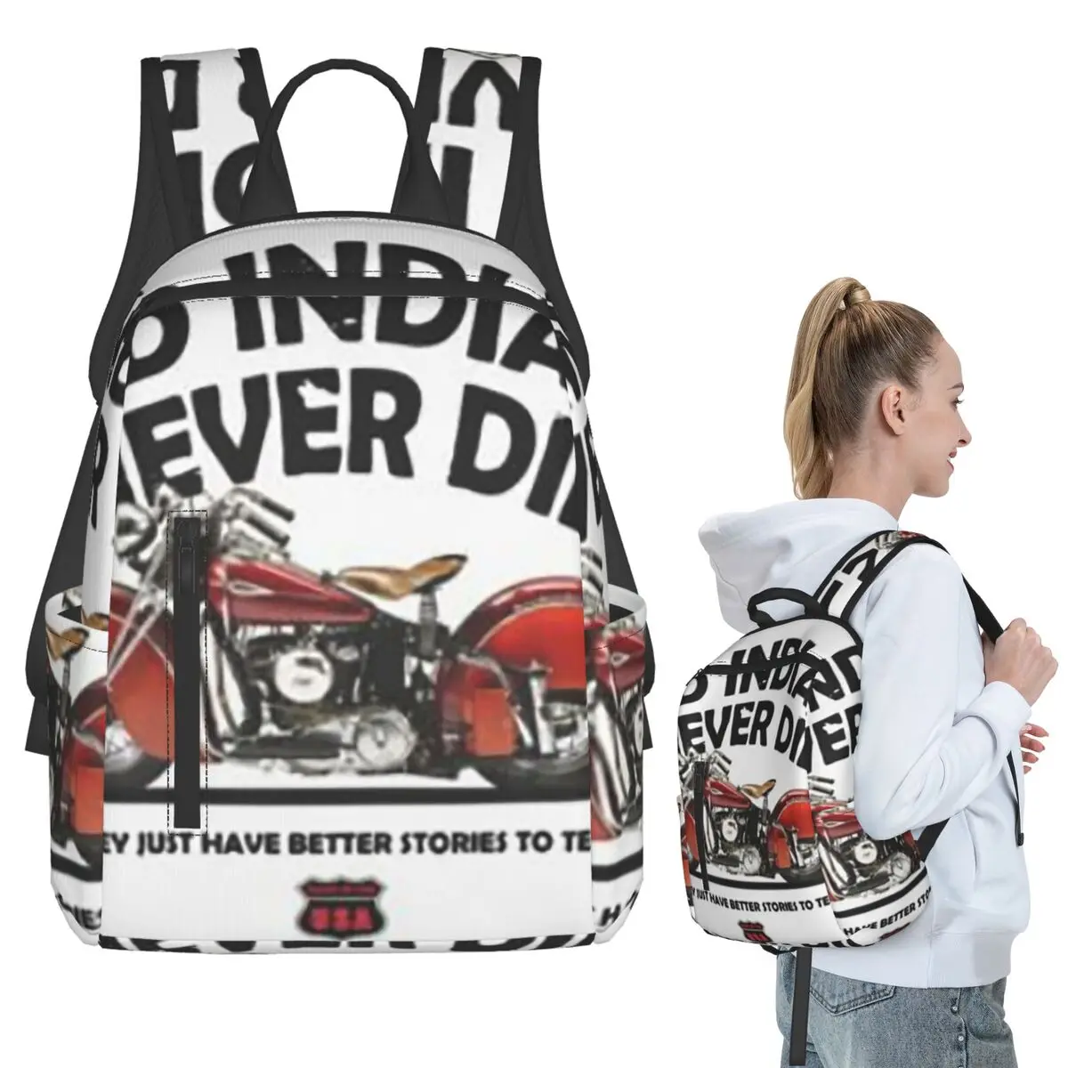 Motorcycle Motor Old Indians Never Die Backpack Student BookBag Boys Girls School Bag Laptop Shoulder Bags Men Women