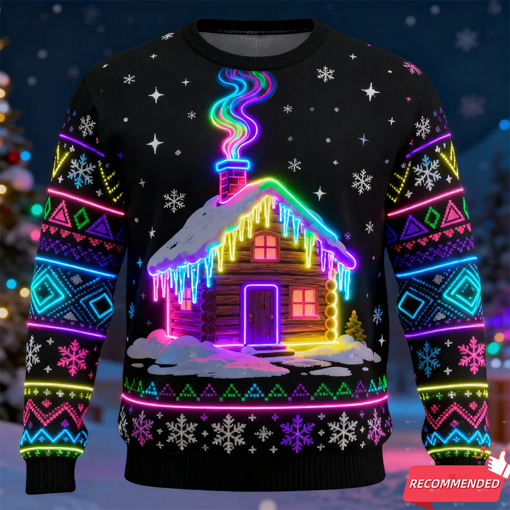 Harajuku وهمية النيون قطار الجرافيك بلوزات الأيائل حفلة عيد الميلاد ثلاثية الأبعاد طباعة القبيح عيد الميلاد سترة للجنسين البلوفرات الشارع الشهير الصبي القمم #6