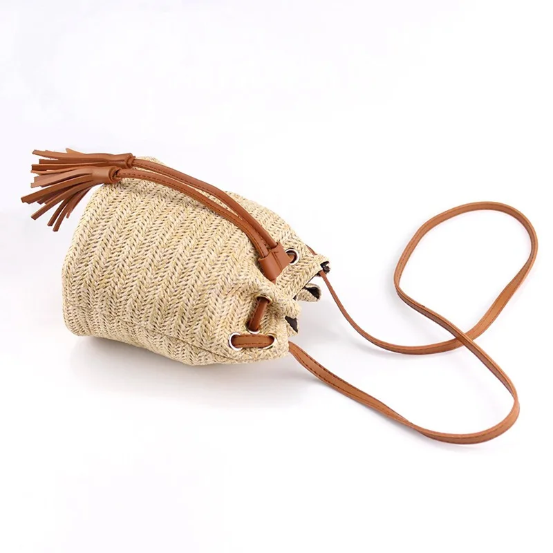 BEAU-Shoulder Bag Ladies Fabric Summer Beach Bags With Tassels Weaving Crossbody Bag Women Weaving Money Bank Knitted Beach Hand