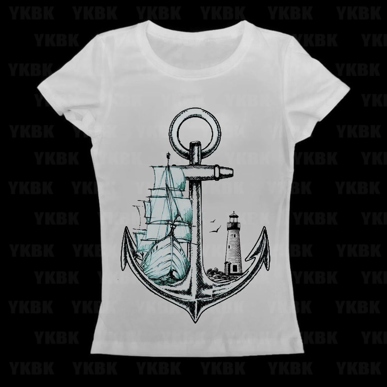 Women'S Classic T Shirt Anchor Sailing Boat Lighthouse Tops Summer Women Streetwear Black T-shirts Harajuku Casual Grunge Tees
