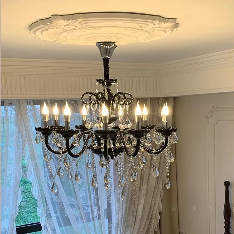 

French Black Candle Retro Chandeliers Living Room Bedroom Restaurant Villa Hotel European High-end Luxury Crystal Hanging Lights