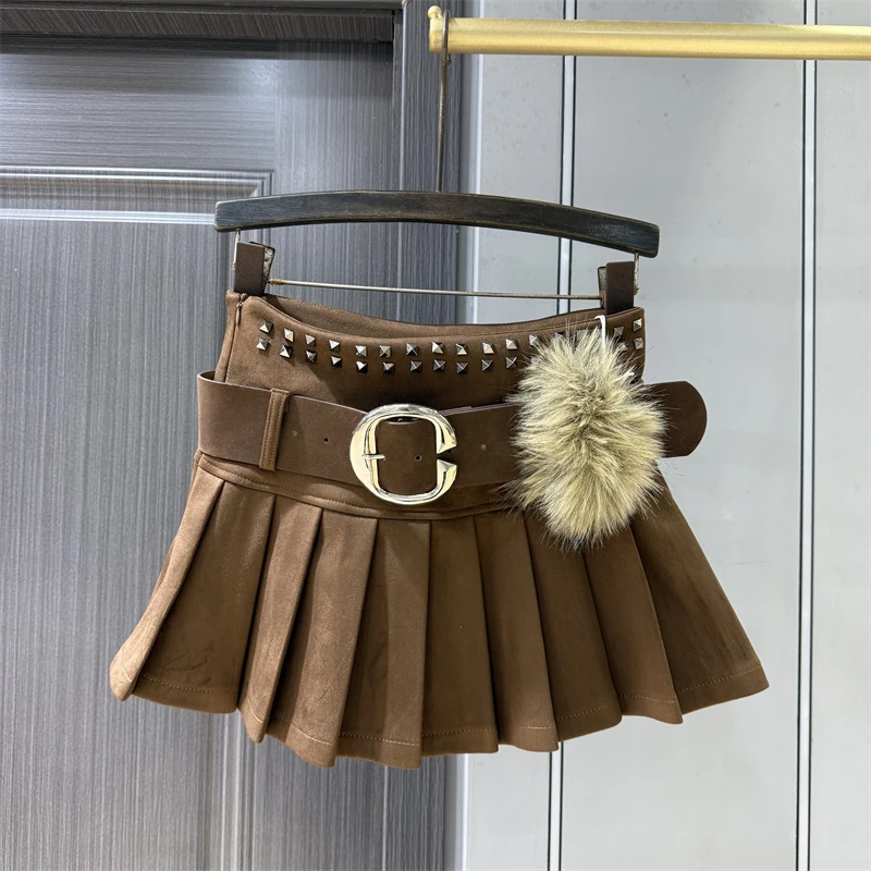 

Coffee Color Elegant Youthful Suede Velvet Half Skirt, Women's Autumn New Versatile Slimming Hot Girl A-line Pleated Short Skirt