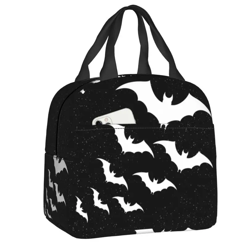 Custom Spooky Purple Bats Lunch Bag Thermal Cooler Insulated Lunch Box For Women Kids Work School Beach Camping Food Tote Bags