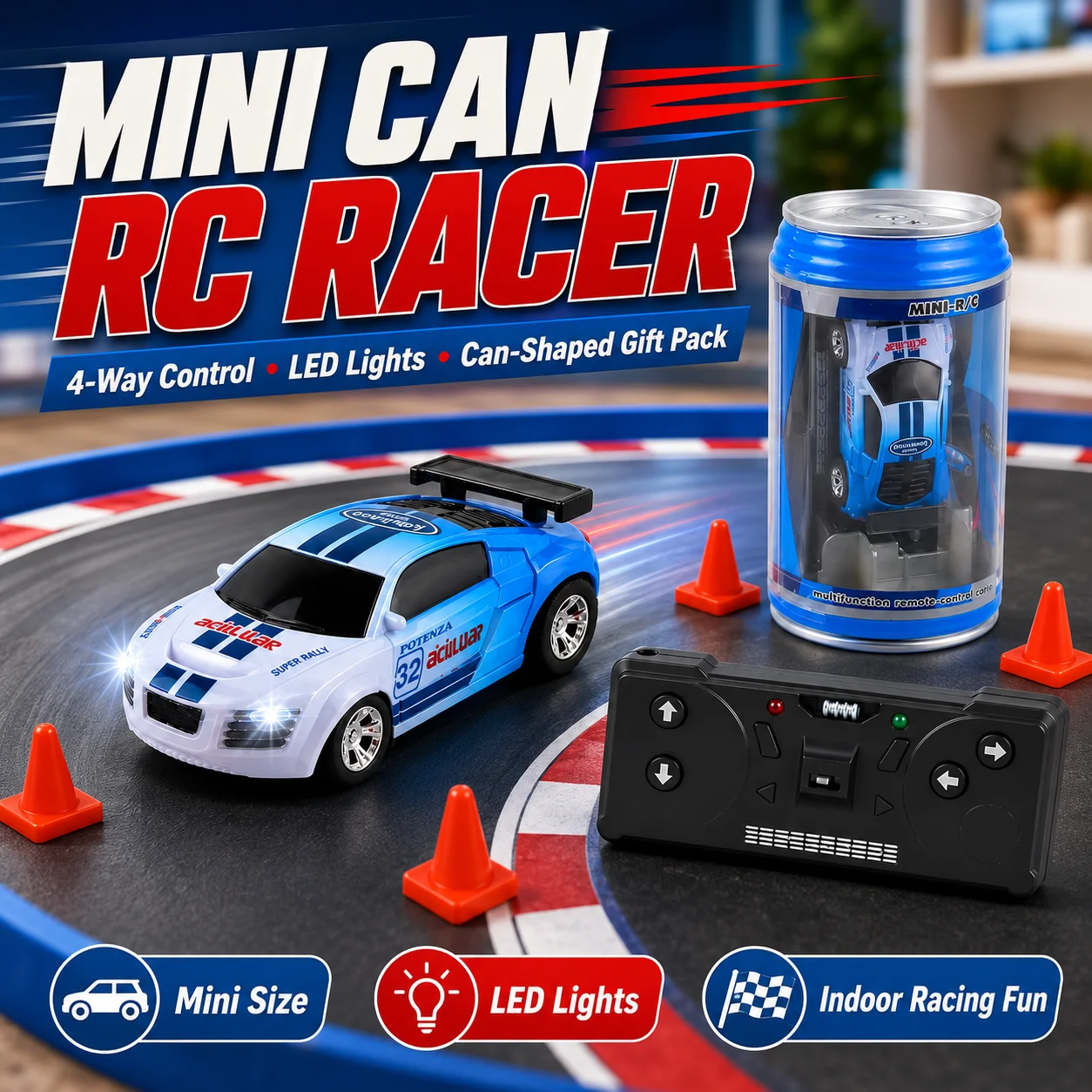 Mini RC Car Remote Control Racing Car Roadblock Toy Set Battery Operated Micro Racing Vehicle for Kids Indoor Track Play Gift