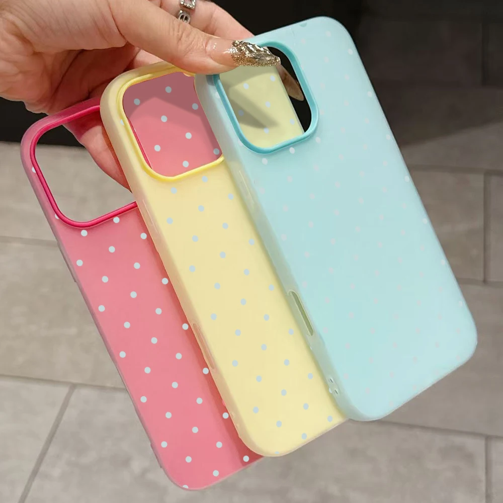 Phone Case For iPhone 17 16 15 Plus 14 13 12 11 Pro Max Air X XS XR 8 7 Plus SE 2022 Soft Adorable Light Blue Polka Dot Cover view 2