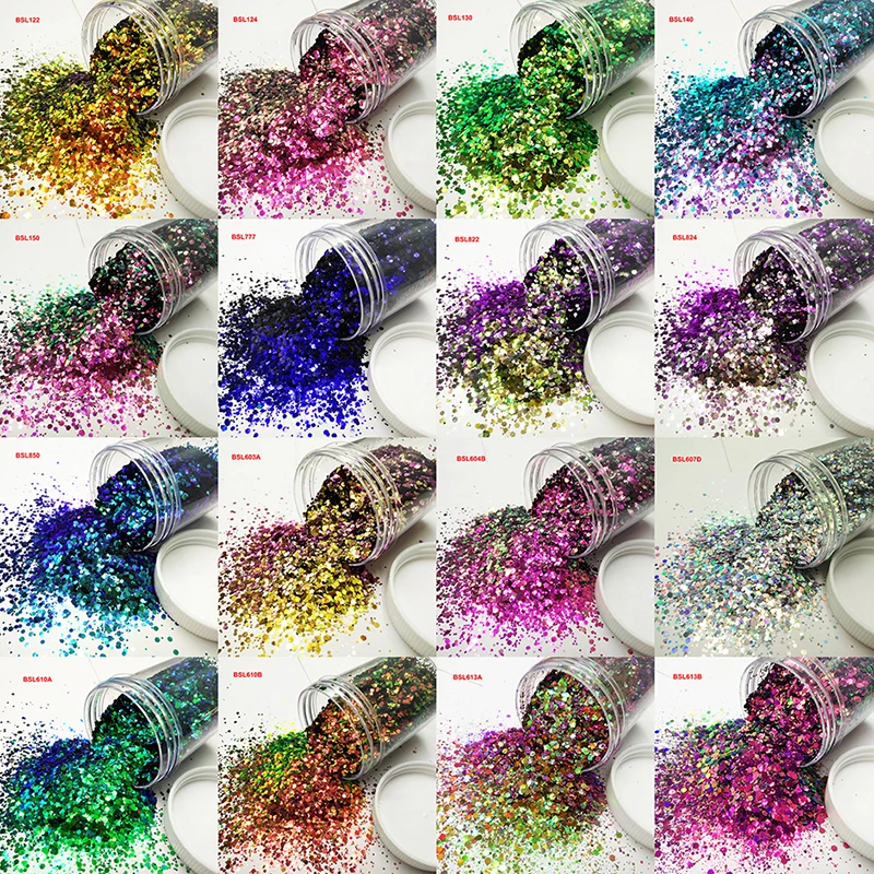 20COLORS Chameleon Glitter Mix Metallic Hexagon Chunky Sequin Glitter Paillette Shape for Nail Art Body Makeup Craft Facepaint