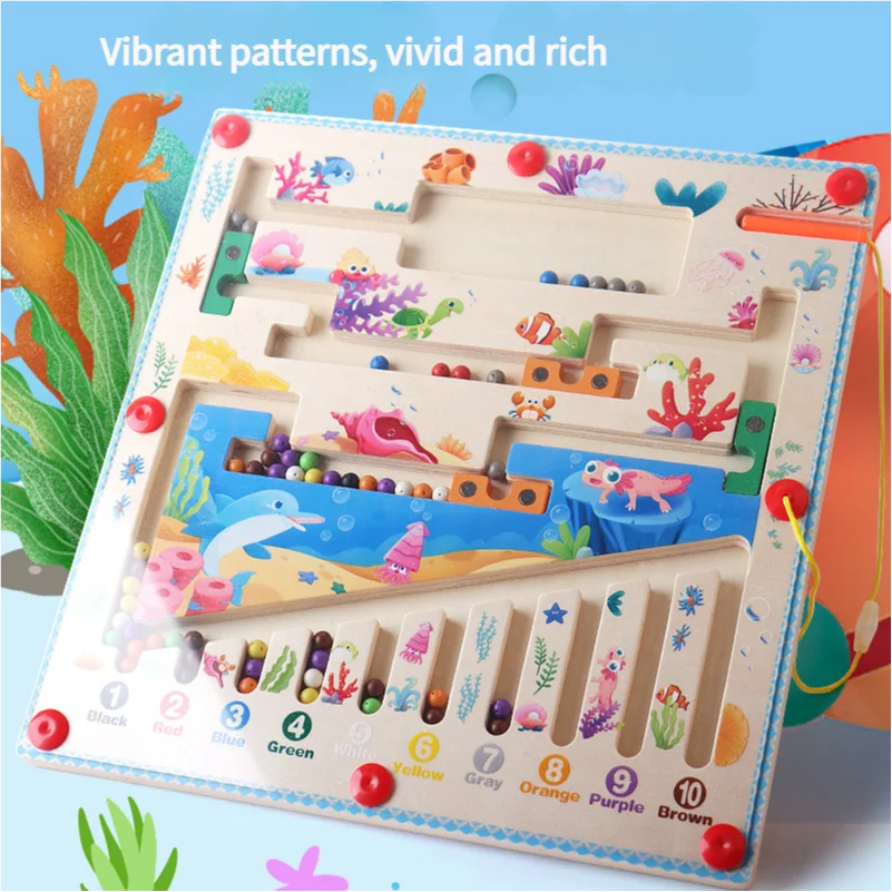 Children wood color digital cognitive classification magnetic machine maze children's educational toys 4-6 years old