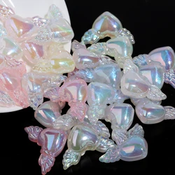 10pcs/Lot Color Plated Acrylic Wing Heart Shape Beads Cute Loose Charms for Necklace Bracelet Making DIY Jewelry Accessories