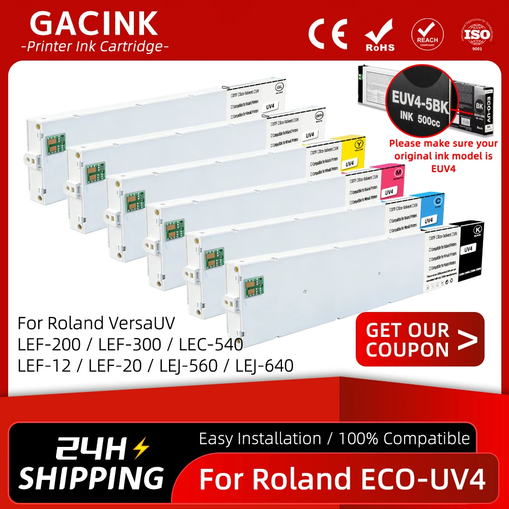 For Roland ECO-UV4 Compatible Ink Cartridge With One Time Chip For Roland LEF-20 LEF-10 LEF-12 LEF-200 LEF-300 6Colors 440ML