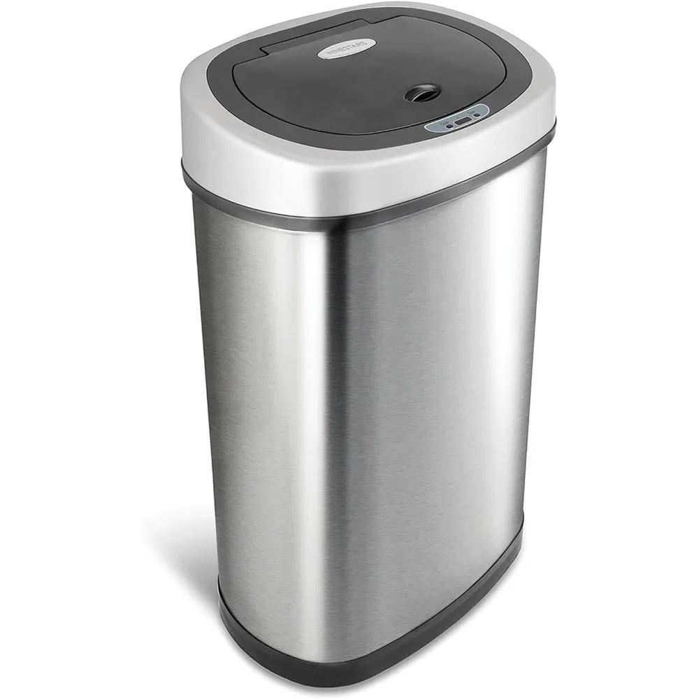 

Automatic Touchless Infrared Motion Sensor Trash Can, 13 Gal 50L, Stainless Steel Base (Oval, Silver/Black Lid)