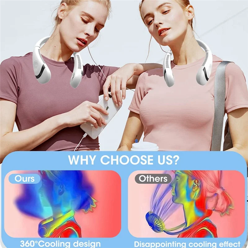 Portable Neck Fan,5000MAh Foldable Neck Fan Bladeless Cooling Personal Neck Fan Rechargeable Neck Fan with 3Speeds White