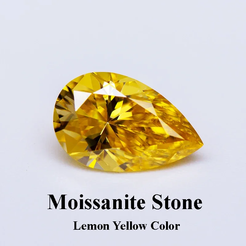 

Moissanite Stone Lemon Yellow Color Gemstone Pear Cut Lab Grown Diamond Charms Woman Jewelry Making with GRA Certificate