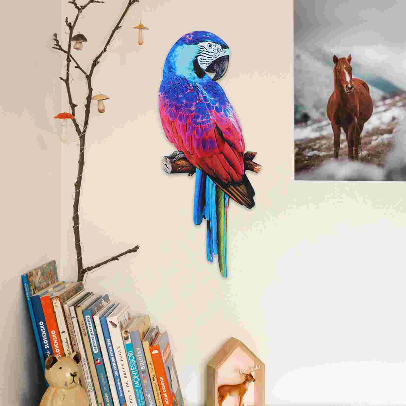 

Iron Parrot Wall Hanging Sculpture Metal Bird Decor Craft nament Fade Resistant Bright Office Garden