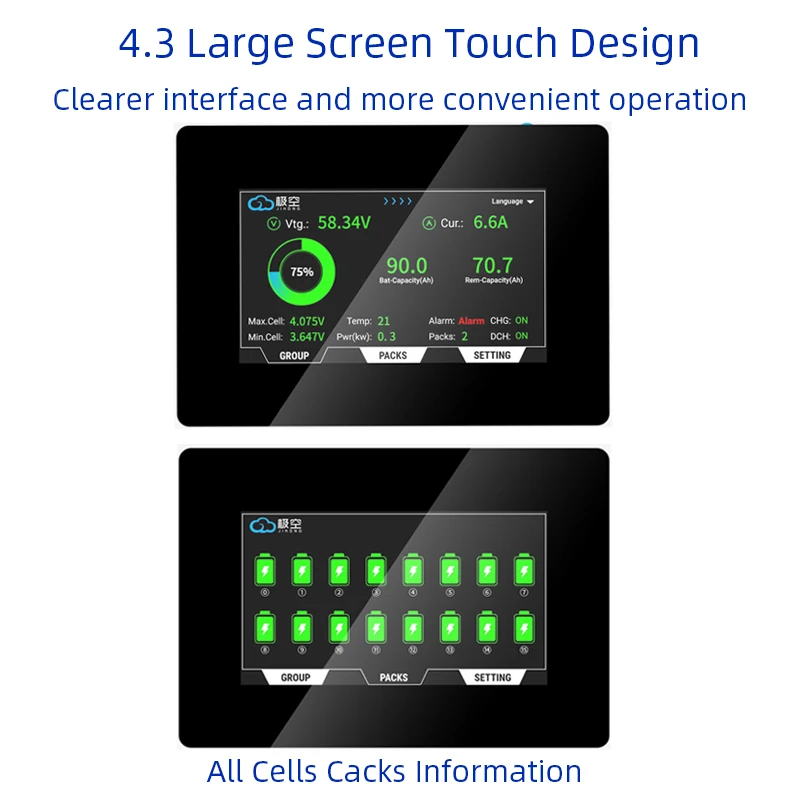 JIKONG JKBMS V19 Tela de toque inteligente de 4,3 polegadas perfeitamente combinada com JIKONG V19 Energy Etorage BMS (JIKONG V19 PB BMS)