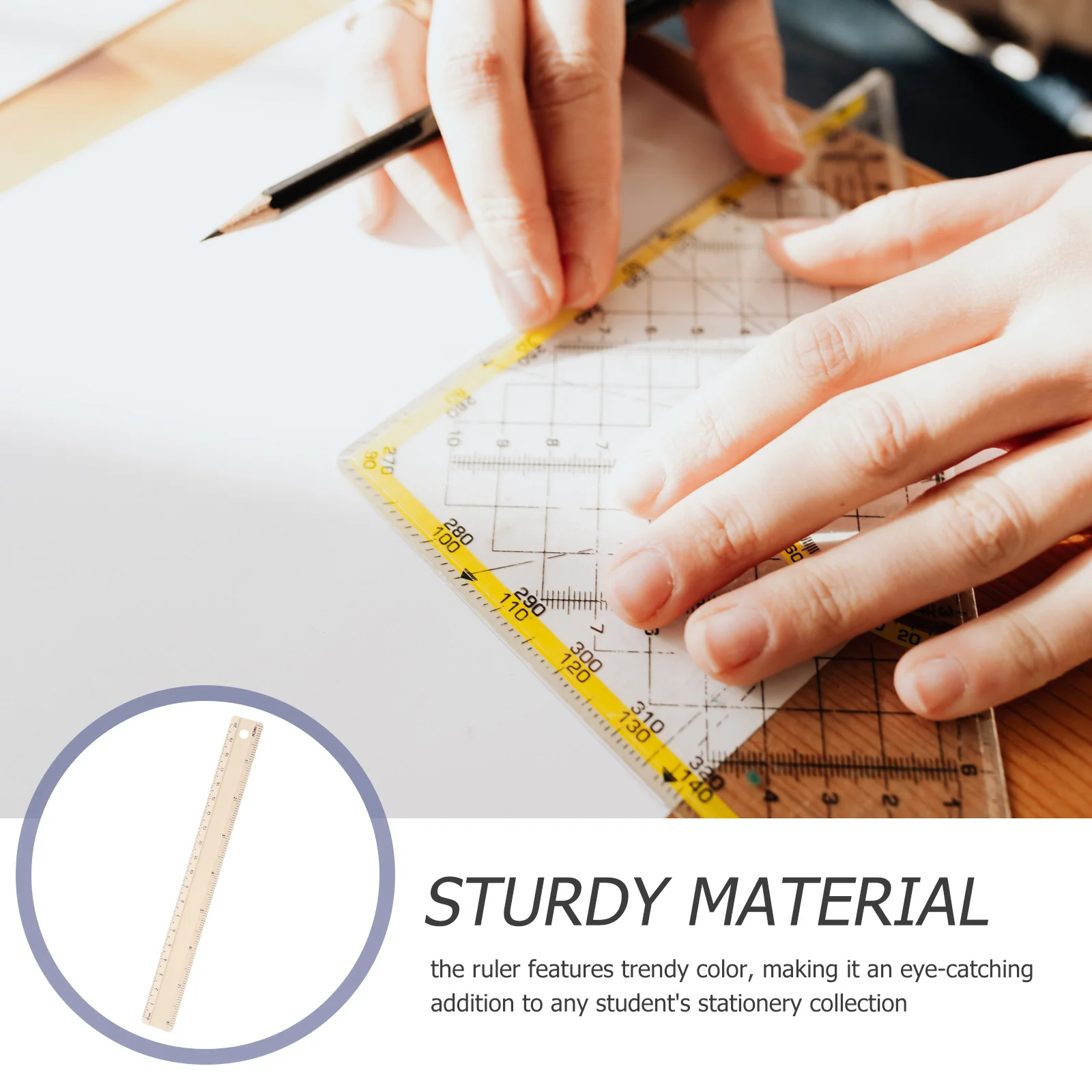 20Cm Aluminum Alloy Straight Ruler Sturdy Metal Measuring Tool For Students Drafting Precision Cm Feet Multi-Functional Office