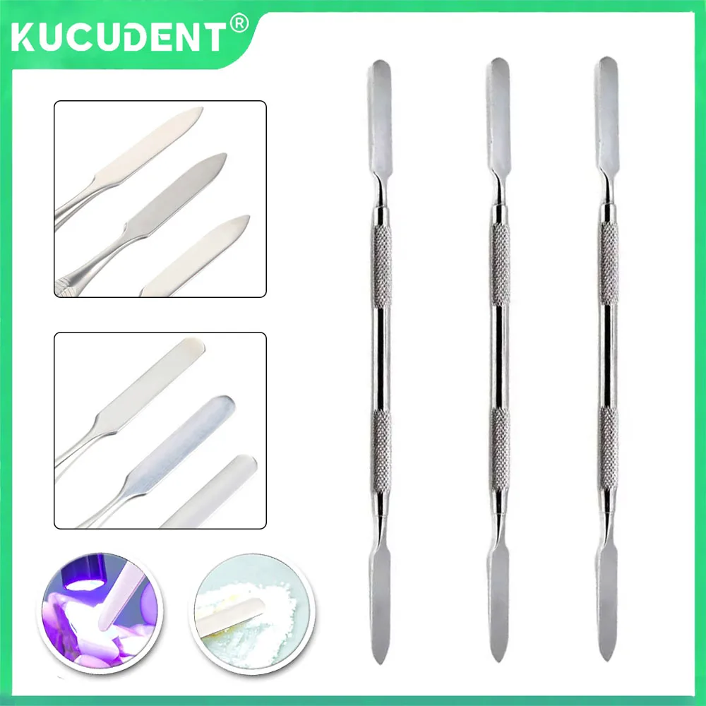 

3 шт., шпатель для смешивания из нержавеющей стали, инструмент, двусторонний стоматологический цемент, альгинат, резчик, дизайн ногтей, основа для макияжа, цвет теней для век