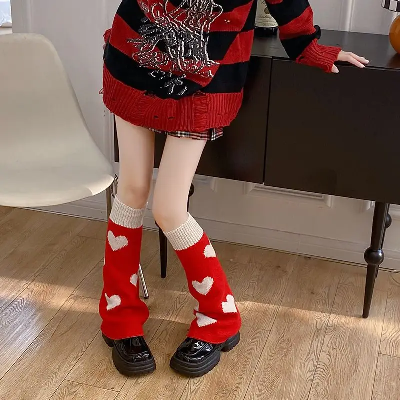 

Y2K Leg Protectors Heart Design Autumn And Winter Knitted Leg Socks For Girl Knee Warmth Wide Knee Sock Lolita Legs Cover