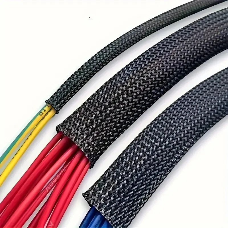 10m 32.8ft Pet Braided Mesh Sleeve, Expandable Flexible Black Cable Cover, Anti-Chew Wire Protector for TV Audio PC Home Cords