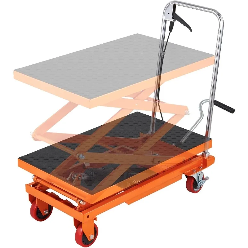 ZZH Hydraulic Lift Table Cart, 330lbs Load Capacity 50 Inch Lifting Height, Manual Single Scissor Lift Table with Non-Slip Pad