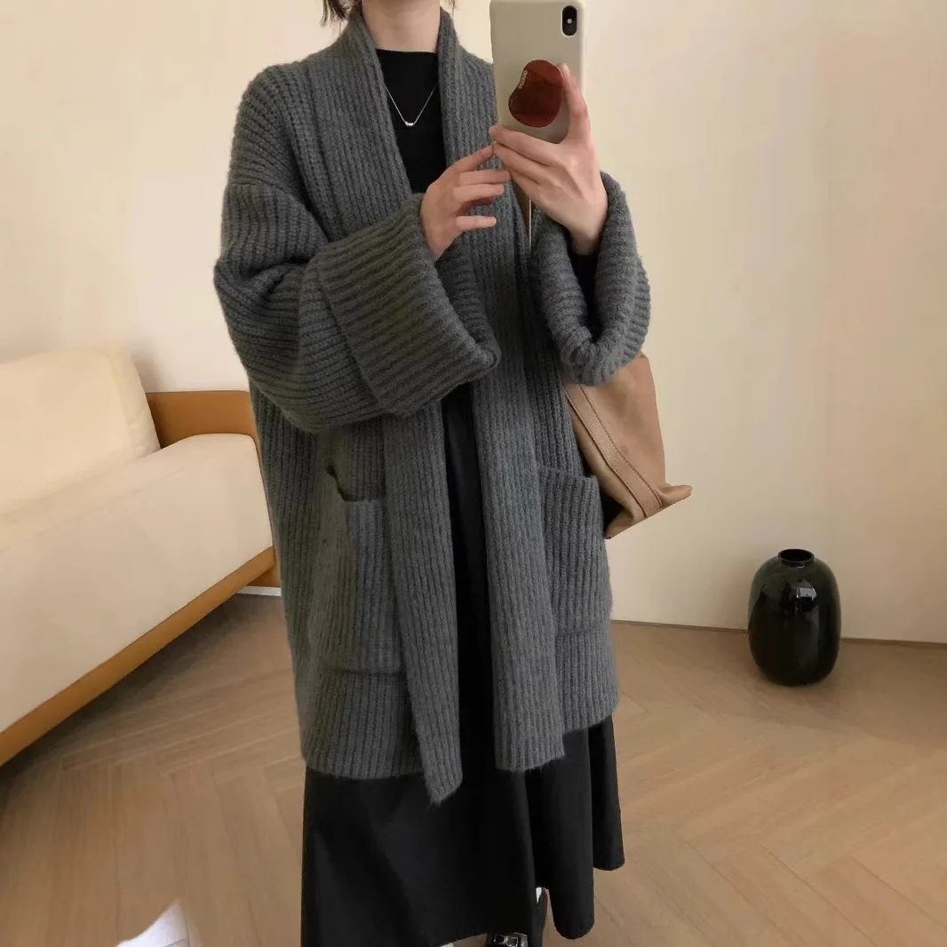

Long Coats Women Cardigan Sweaters Knitted V Neck Full Sleeve Jumpers Y2k Streetwear Elegant Knit Open Stith Autumn Winter
