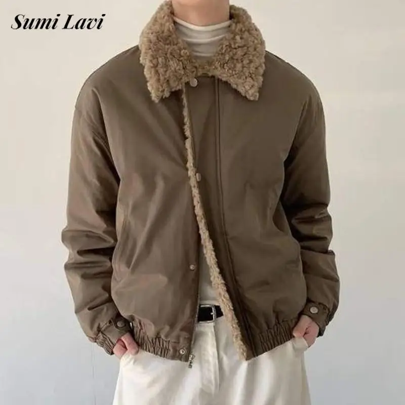 

Мужские винтажные куртки в стиле стритвир, весна 2026: стильные однотонные пальто с пуговицами и шерстяной подкладкой, теплые зимние куртки для мужчин