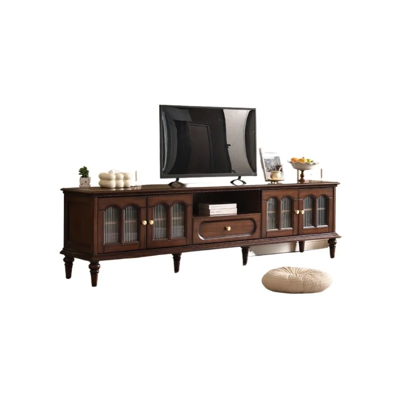 

Medieval solid wood TV cabinet, living room home American floor storage, locker integrated against the wall