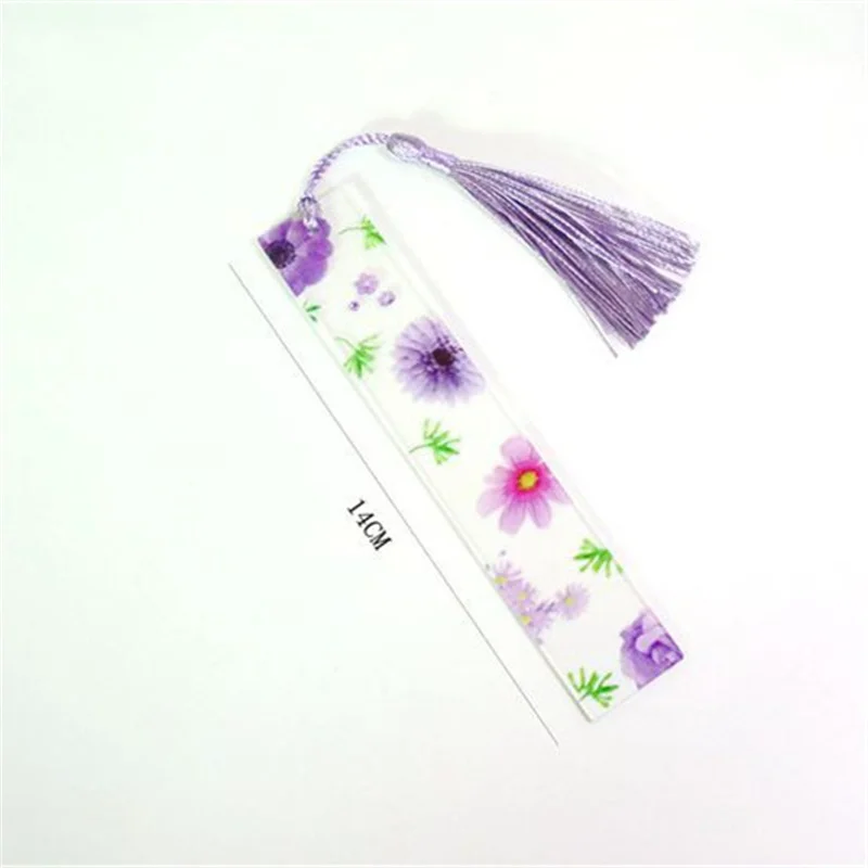Transparent acrylic plastic bookmarks pretty flowers ruler strip cute bookmarks School student mark strips girls cute index tags