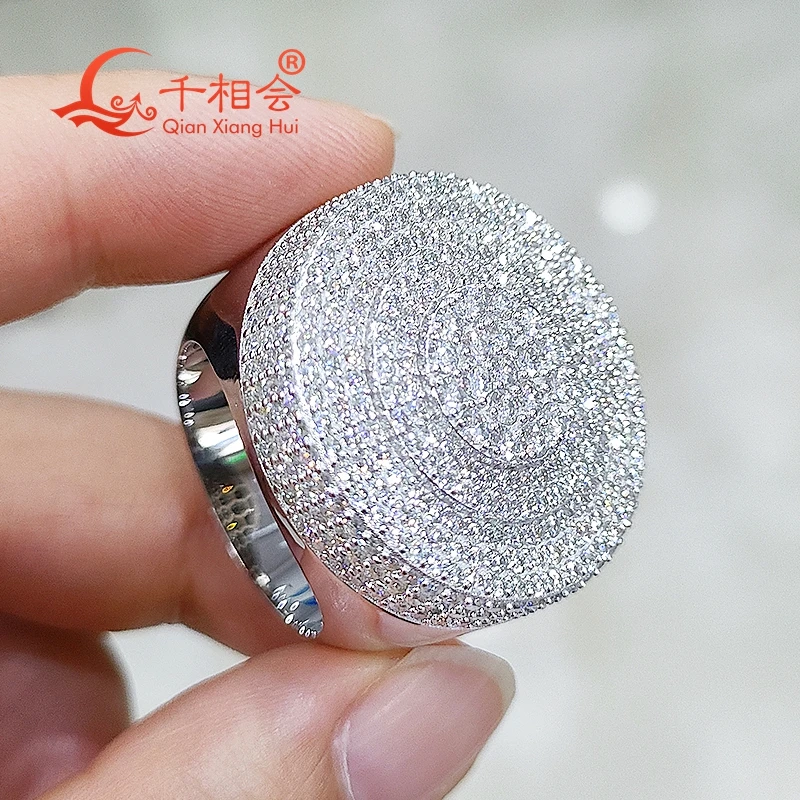 

27mm round melee stone ring Sterling 925 Silver Moissanite Ring Men women Diamonds Male fine Jewelry gitf wedding