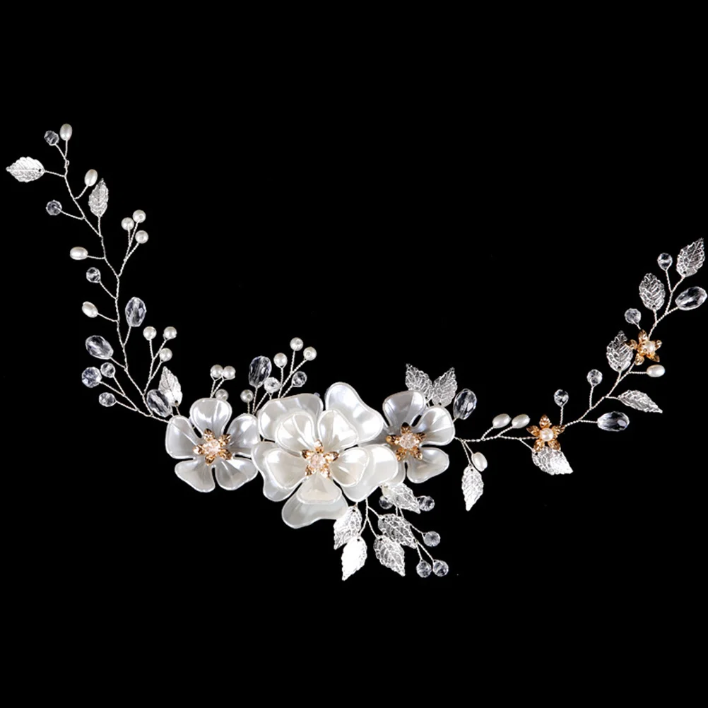 

White Pearls Leaf Wedding Headband Handmade Bridal Headpiece Stylish Hair Decoration for Wedding Party Prom Bridal Headband