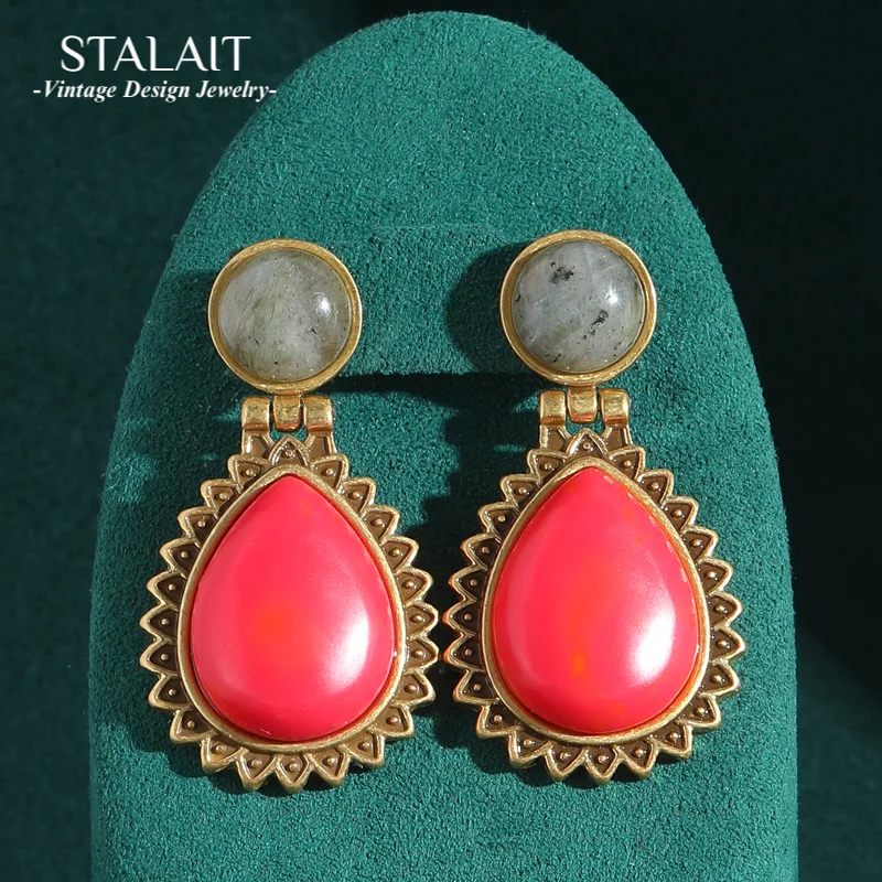 

Vintage Pink Earrings Drop Nature Stone Jewelry Statement Long Dangle Luxury Designer Antique Style Accessories 2025 New Item
