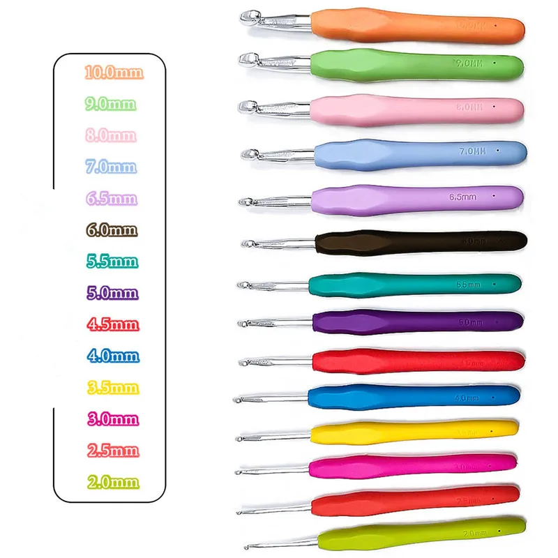 14Pcs Multi Color Craft Yarn Crochet Hooks 2MM-10MM Knitting Needles Set for DIY Handmade Projects