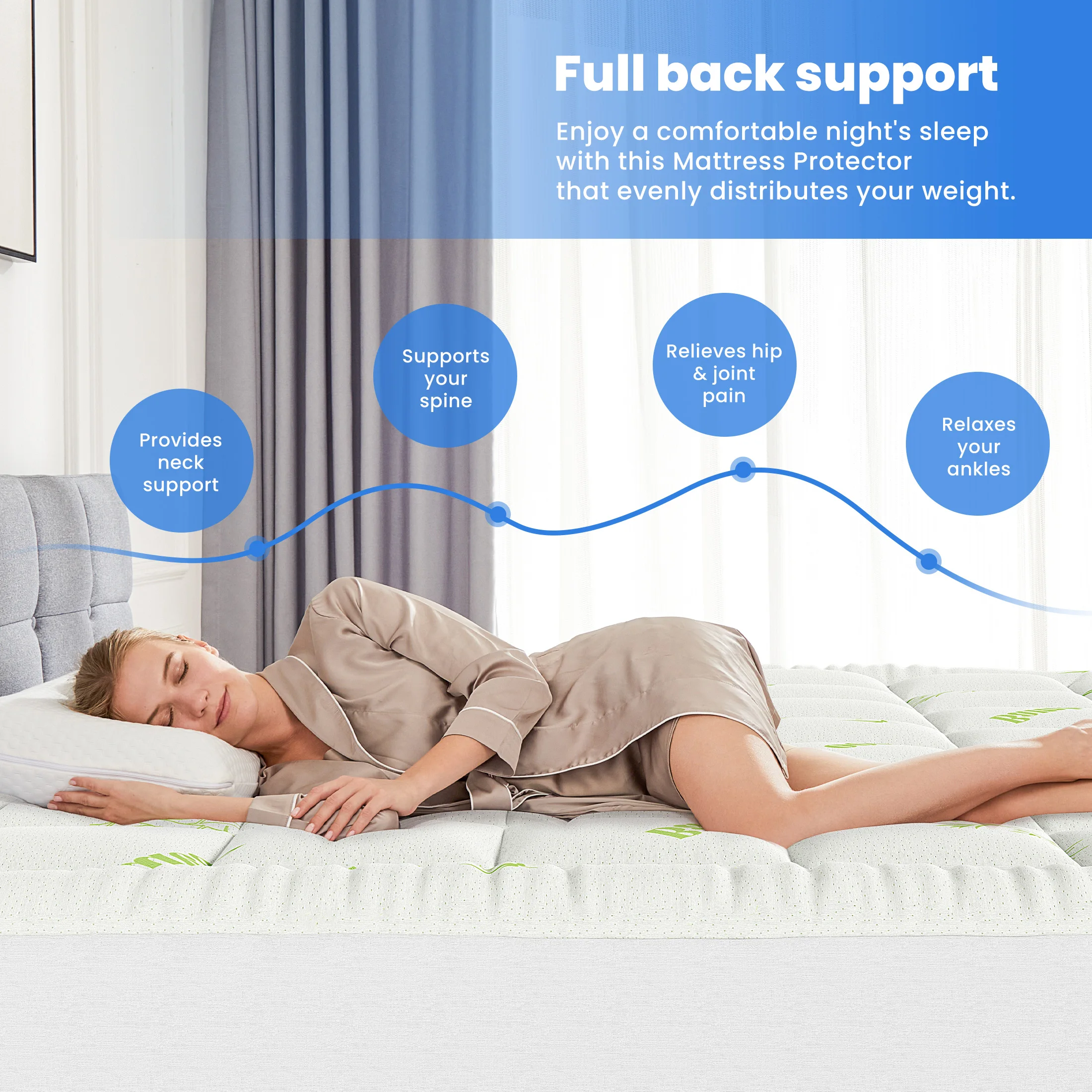JHK Soft Mattress Topper Full Size Viscose Made from Bamboo Pillow Top Mattress Pad for Breathable Cooling Back Pain Relief image 6