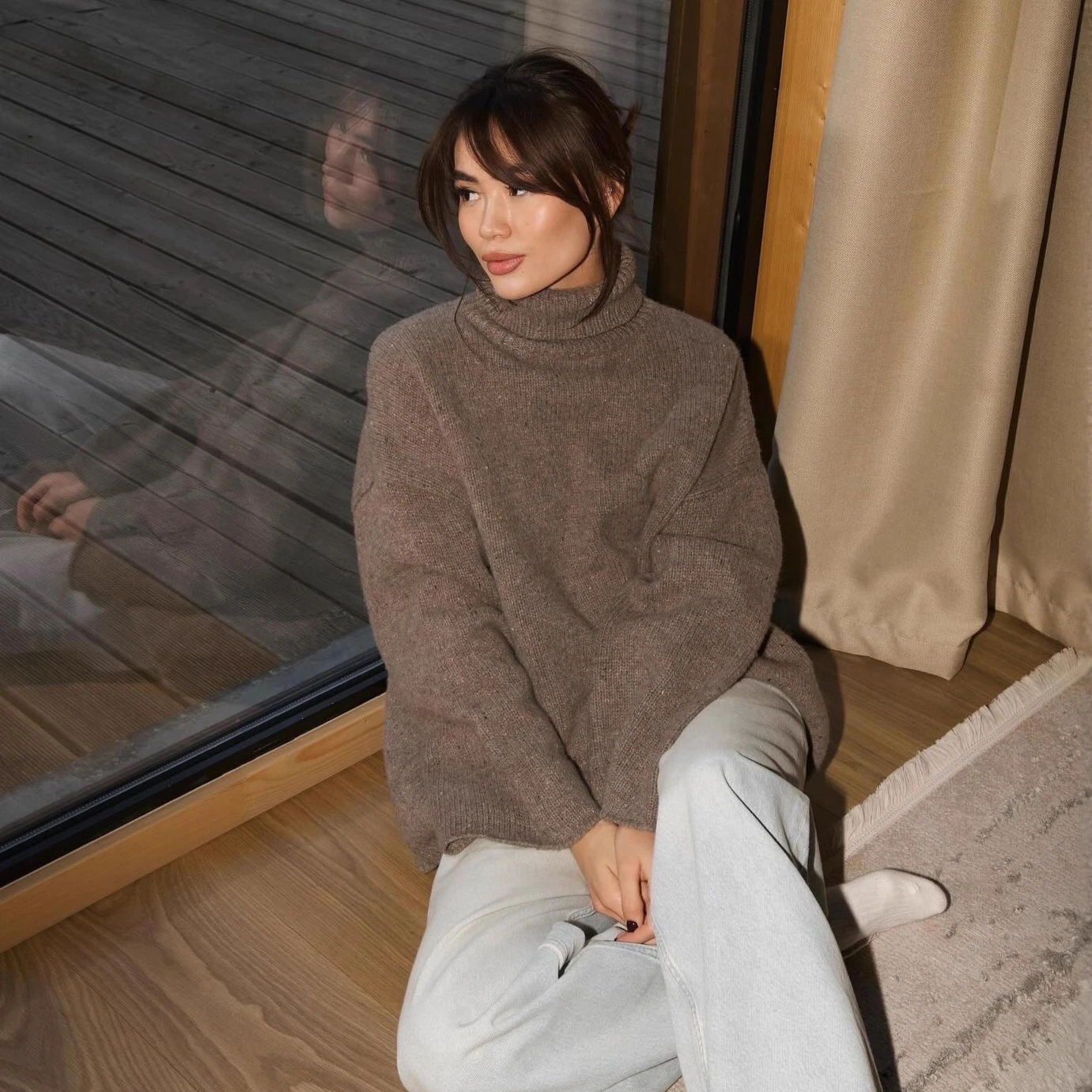 

Zekye Pull Femmes пуловер с высоким воротом, женский свитер 2026, свободный утепленный трикотаж с воротником-стойкой, зимняя женская одежда